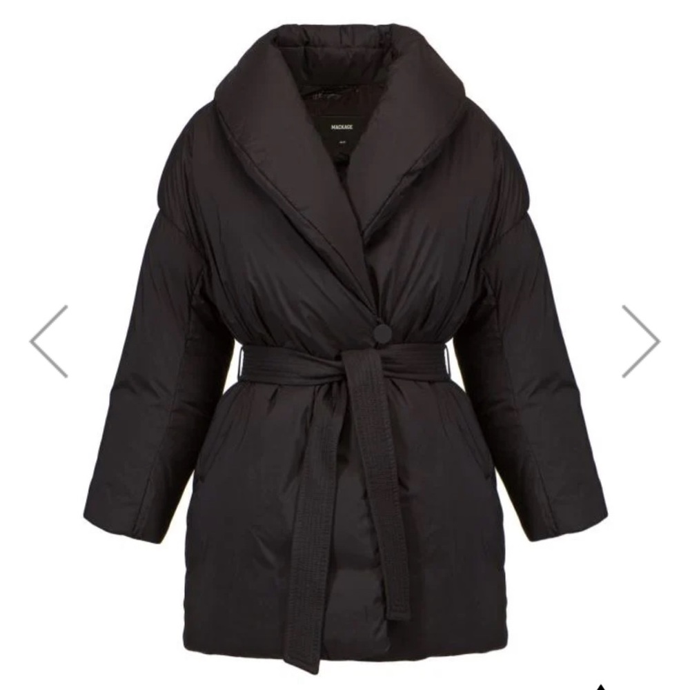 MACKAGE LEONIE wrap puffer down jacket, Size M, Color Black